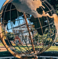 A photo of a globe sculpture.