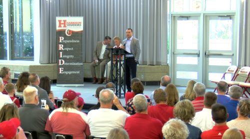 Former Indiana University head basketball coach Archie Miller speaks at the Shoulders Family Lecture Series in Evansville in August 2019. Photo courtesy of WFIE-TV.