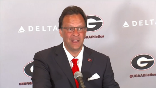 Former Indiana University head basketball coach Tom Crean speaks at a University of Georgia press conference. Photo courtesy of WGCL-TV.