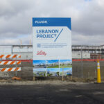 A sign advertises the "Lebanon Project" in front of ongoing construction at the LEAP District in Boone County on Feb. 1, 2025. (Max Reich/Arnolt Center for Investigative Journalism)