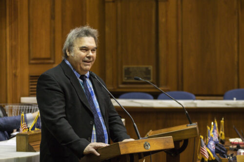 Rep. Bruce Borders speaks on the floor of the Indiana House of Representatives. (Photo courtesy of the Indiana House Republicans)
