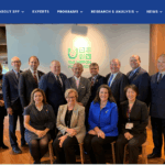A screenshot of Rep. Jim Baird (fourth from left) and former Rep. Larry Bucshon (third from right) during a 2020 trip to Japan posted on the Sasakawa Peace Foundation’s website.