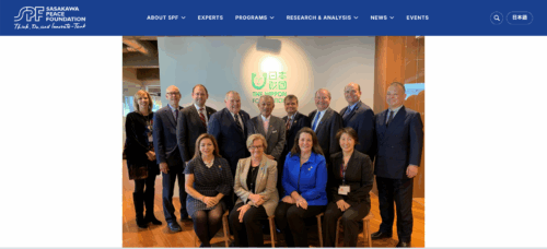 A screenshot of Rep. Jim Baird (fourth from left) and former Rep. Larry Bucshon (third from right) during a 2020 trip to Japan posted on the Sasakawa Peace Foundation’s website.