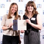 Arnolt Center students Edie Schwarb and Alayna Wilkening at the Indiana Chapter of the Society of Professional Journalists on April 17. (Photo courtesy of Indy SPJ)